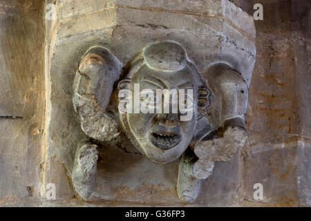 Stone carving in St. Lawrence`s Church, Towcester, Northamptonshire, England, UK Stock Photo